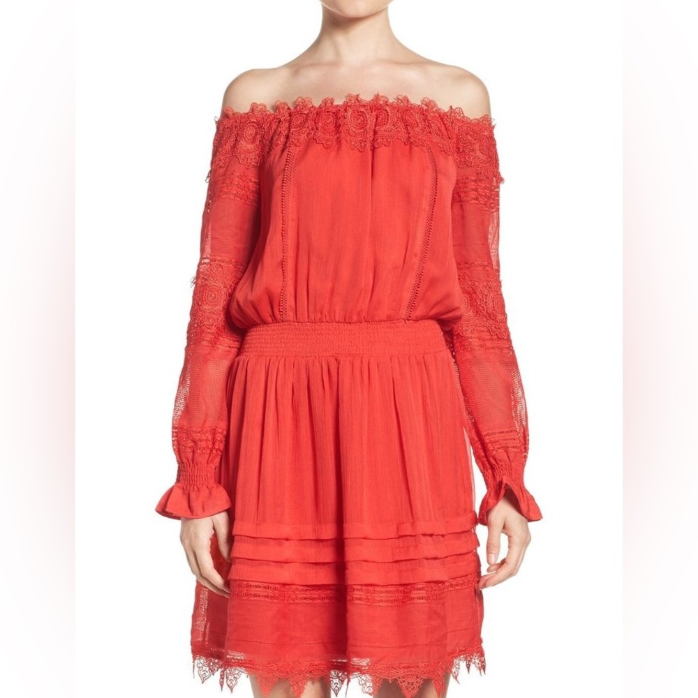 Abercrombie & Fitch Orange Off-the-Shoulder Midi Dress